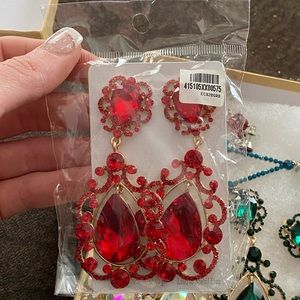 Red clip on earrings